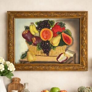 Vintage 70s 3D Raised Fruit Still Life Framed Wall Art Textured Relief